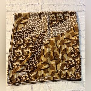 ES ESARP BROWN/TAN ANIMAL PRINT STYLE VINTAGE ROLLED ENDS SQUARE SCARF O/S